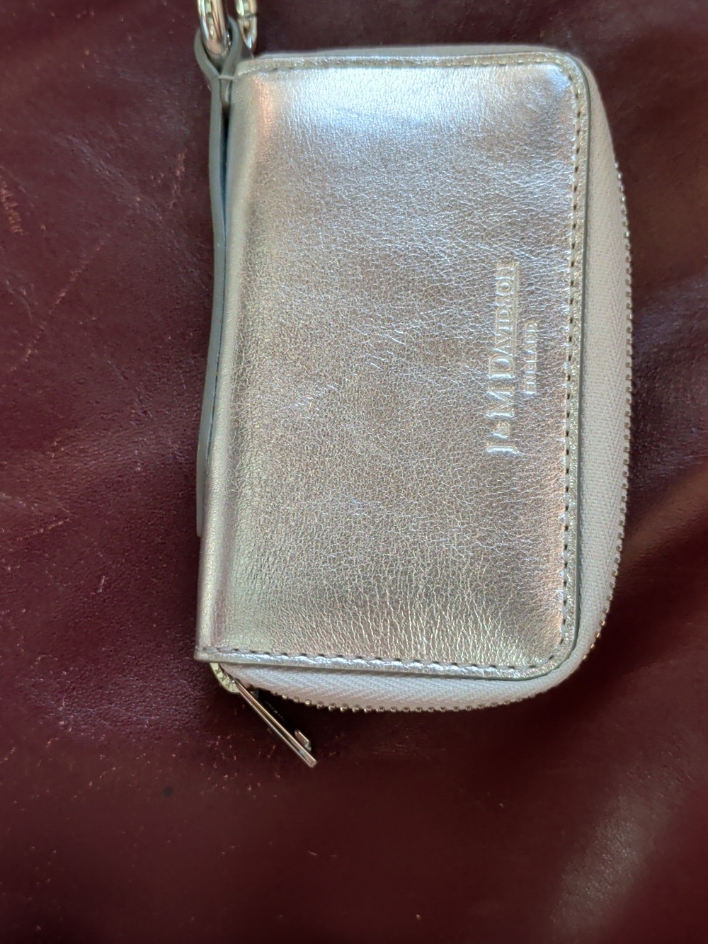 J&M Davidson Metallic Silver Zip Card Holder Key Ring Pouch